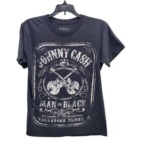 Johnny Cash Man in Black Women's Charcoal Distressed Short Sleeve Graphic Tee S